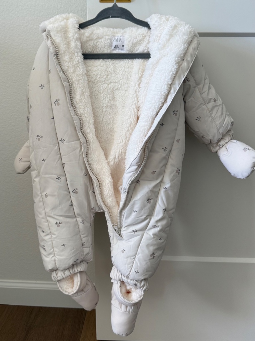 Zara One-Piece Quilted Fleece Coverall Snowsuit - size 3-6 months - Picture 2 of 5